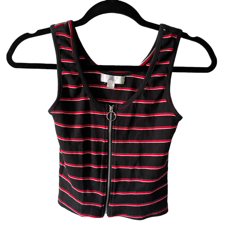 Glitz Striped Zipper Cropped Tank Top